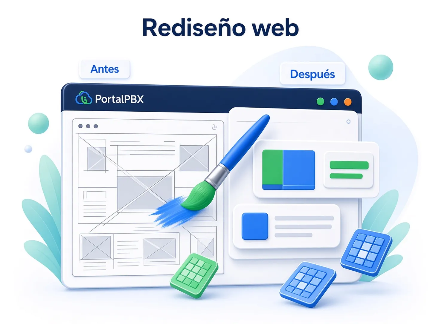 Website redesign illustration: old vs renewed UI